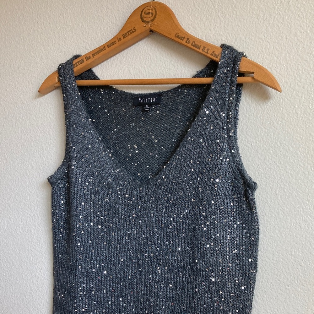 Sisters Pewter Mohair blend Sequin Sparkle Sweater Tank Fairycore Glam sz S